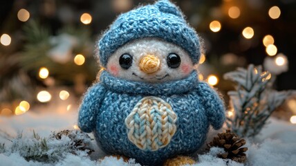 Obraz premium Adorable Knitted Penguin Wearing A Winter Hat