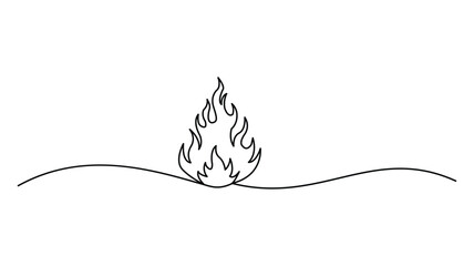 Simple and minimalist  Fire icon continuous one-line drawing, Fire continuous line icon, Flame linear icon, Vector illustration