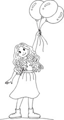 little girl with medium long hair holding 3 hot air balloons