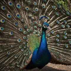 Naklejka premium A peacock with its feathers fully spread.