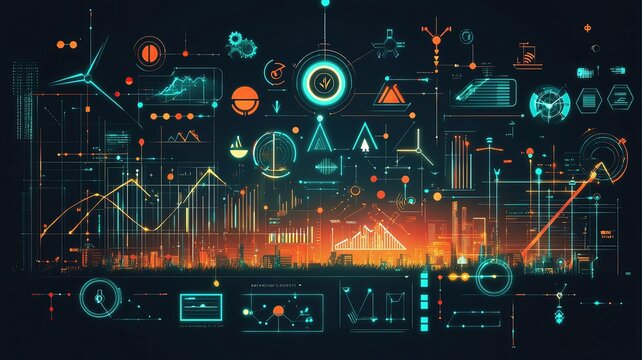 Futuristic digital interface with analytics display.