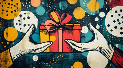 Obraz premium Artistic Hands Exchange a Festive Gift Box