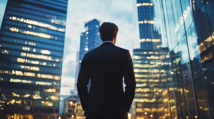 Businessman with skyscrapper building