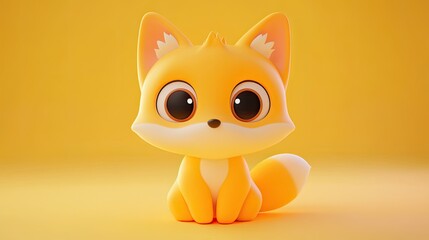 Adorable Cartoon Fox Sitting On Yellow Background