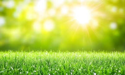 Obraz premium Dewy grass in bright sunlight.