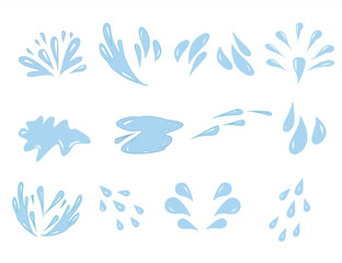 Fototapeta premium Hand drawn waterdrop illustration. Set of versatile water splash vector illustrations. Collection of light blue water droplet and splash vector graphics.