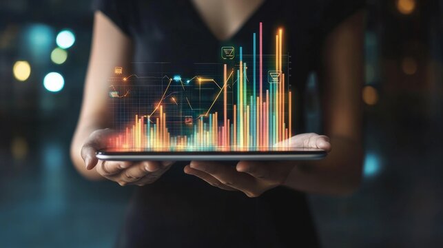 3D financial chart showing on a tablet