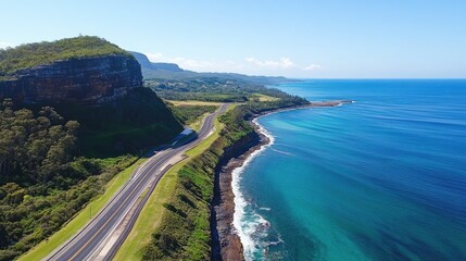 Fototapeta premium Coastal Highway Winding Along A Dramatic Cliffside Ocean View