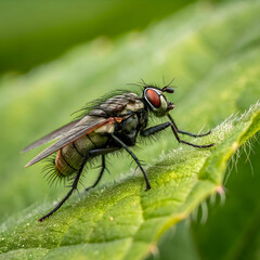 Fototapeta premium the tiny hairs on a fly s legs as it rests on a le