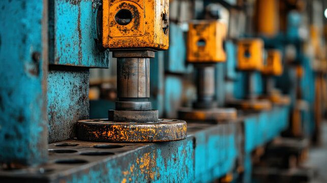 Heavy-Duty Factory, A detailed shot of a heavy-duty factory's hydraulic system, showcasing industrial machinery and equipment in a professional setting.