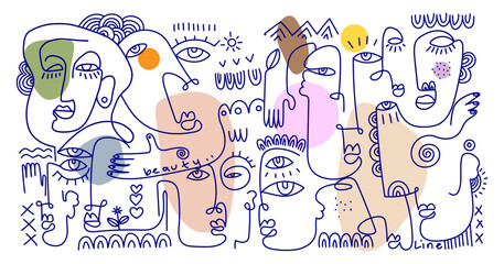 Line drawing face portrait doodle geometric outline hand drawn vector illustration. Minimalist line art abstract portrait design for wall art, print, decoration. poster and banner.