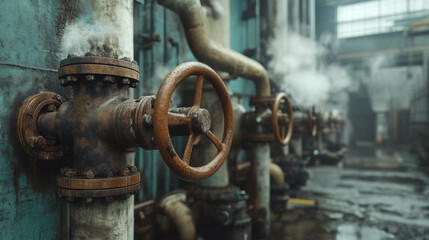 Heavy-Duty Factory, Photorealistic image showcasing industrial pipes and valves, ideal for engineering, architecture, or manufacturing projects.