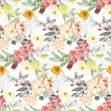 Watercolor flower with creative background seamless pattern