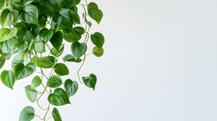 Fototapeta premium Lush green plant cascading against a white background.