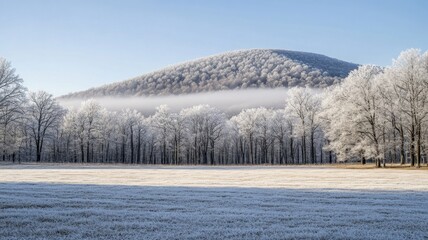 Obraz premium Frosty Winter Landscape With Trees and Hill