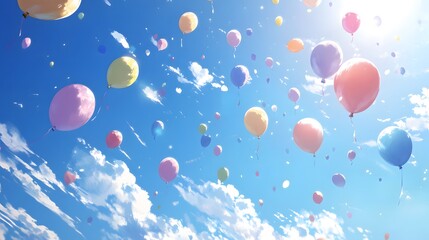 Fototapeta premium A large group of colorful balloons being released into a clear blue sky
