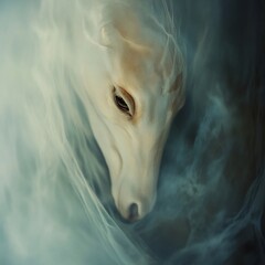 Fototapeta premium Ethereal Unicorn Emerging From Misty Dreamlike Realm of Imagination and Enchantment