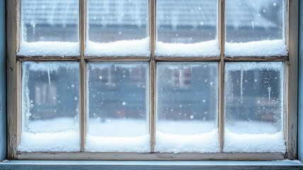 Snowy Winter Window Pane View Outside Scene