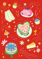 Light colored dessert and cake pattern. Perfect for use in theme: Christmas, Valentine's Day, birthdays, and other celebrations.