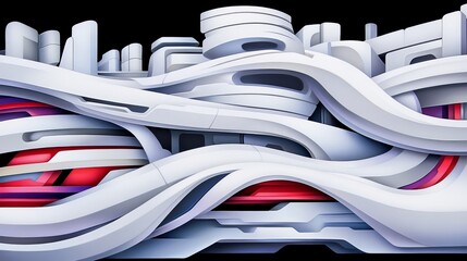Abstract Cityscape White Curves and Red Accents