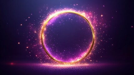 Obraz premium Glowing Golden Circle Encased In Purple Sparks