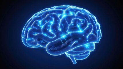 Digital Brain Network Glowing Blue Light