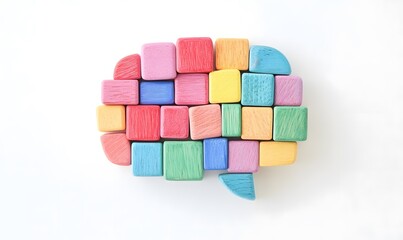 Colorful wooden blocks forming a brain shape.