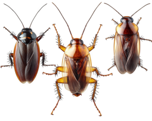 three cockroaches isolated on transparent background. one with wings spread out cockroaches are a common household pest and can be found in many parts of the world they are known for their ability to