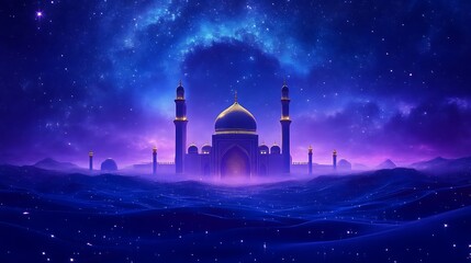 Majestic Mosque Under a Starlit Night Sky