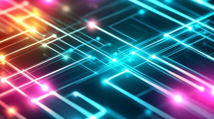 Abstract Digital Network Glowing Lines and Nodes