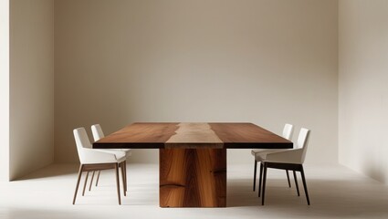Modern Walnut Dining Table With Minimalist White Chairs