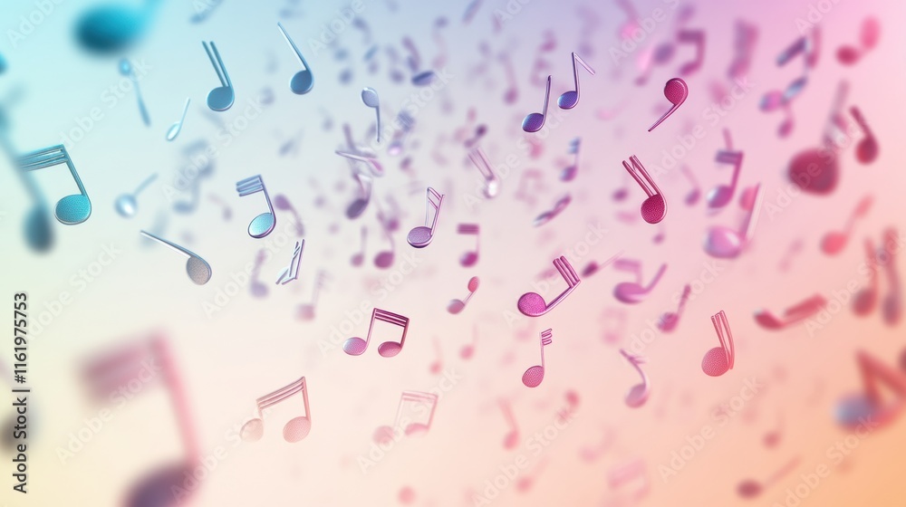 Aufkleber Colorful 3D music notes floating in a vibrant background creating a joyful ambiance. Generative AI