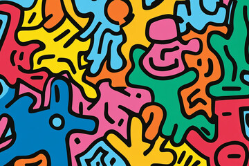 Obraz premium Vibrant Abstract Art Featuring Playful Shapes in Bright Colors and Bold Outlines Displayed in a Contemporary Setting