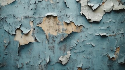 Obraz premium Peeling Blue Paint Reveals Underlying Layers Of Old Surface