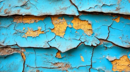Cracked Blue And Yellow Paint Surface Texture