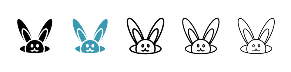 Bunny in hole icon vector icons set in black and blue format