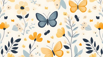 Pretty Butterflies and Flowers Delicate Design