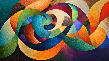 Brilliant colors in a wild chaotic dance of swirling shapes and patterns