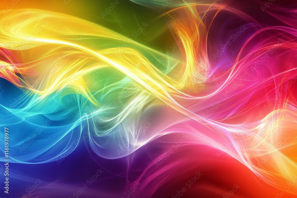 Poster Colorful Abstract Waves Create a Vibrant Display of Light and Motion in a Dynamic Artistic Design