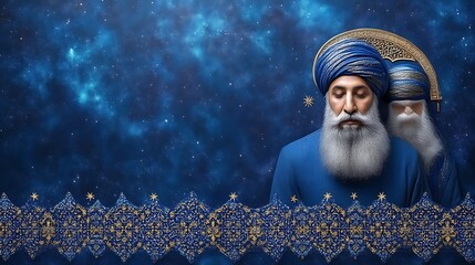 Celestial Portraits Of Two Spiritual Leaders In Blue Robes