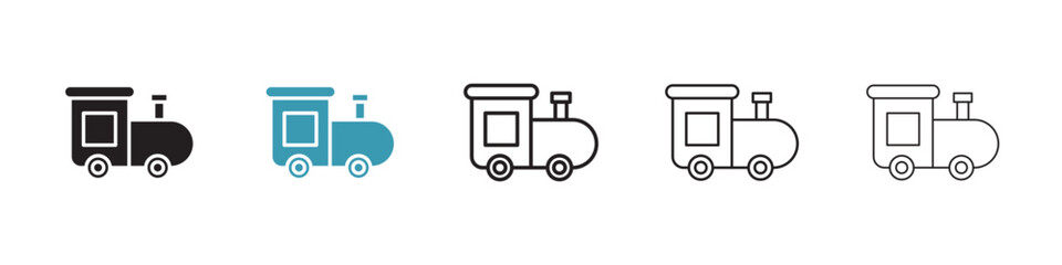 Toy train icon vector icons set in black and blue format