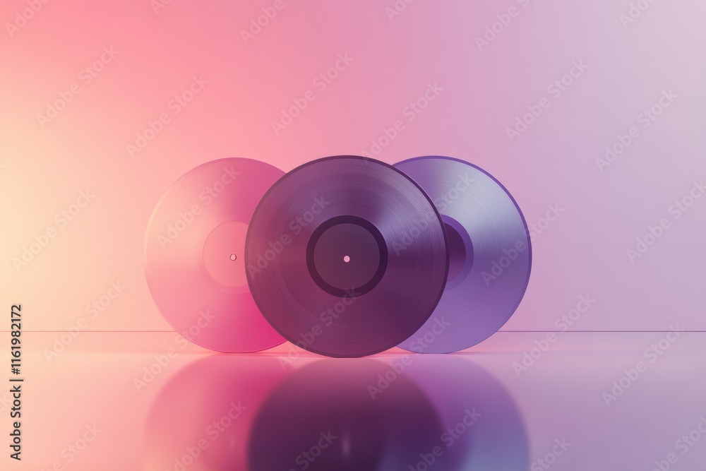 Aufkleber Vintage 3D vinyl records arranged artistically with space for text showcasing a retro feel. Generative AI