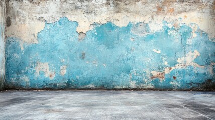 Fototapeta premium Weathered Blue Wall and Concrete Floor Background