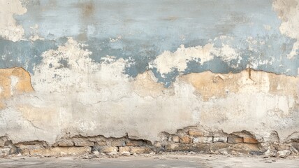 Weathered Wall Showing Aged Plaster and Exposed Brick