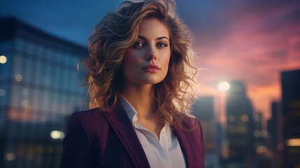 Obraz premium 夕暮れの空と美女ポートレート,Generative AI AI画像
