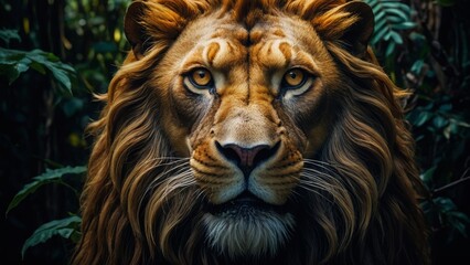 Naklejka premium ライオンの顔ポートレート,Generative AI AI画像