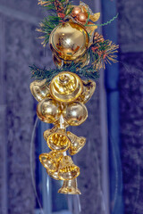 Christmas tree garland with bells close-up