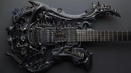 Obraz premium Organic, biomechanical electric guitar with intricate detailing.