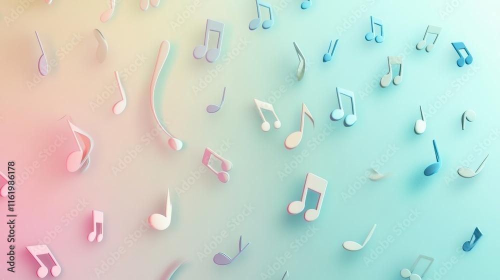 Aufkleber creative 3d music notes floating in a soft pastel background for artistic expression and inspiration