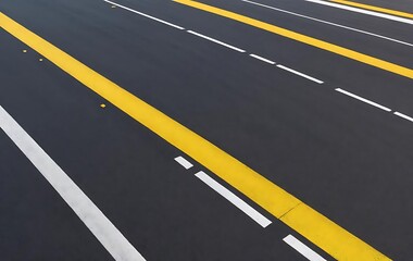 Asphalt Road Surface with Yellow and White Lines